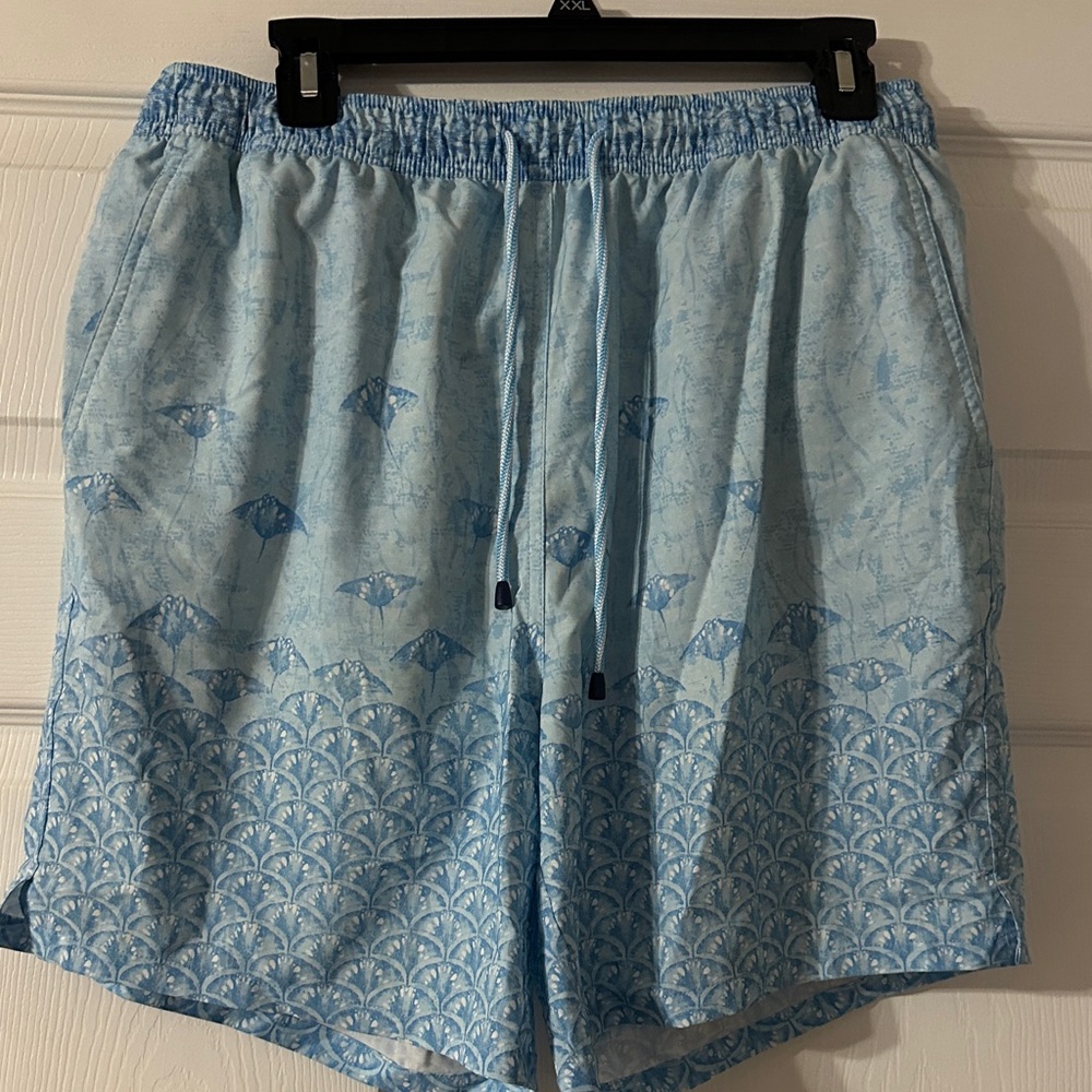 Peter Millar Light Blue Patterned Swim Trunks